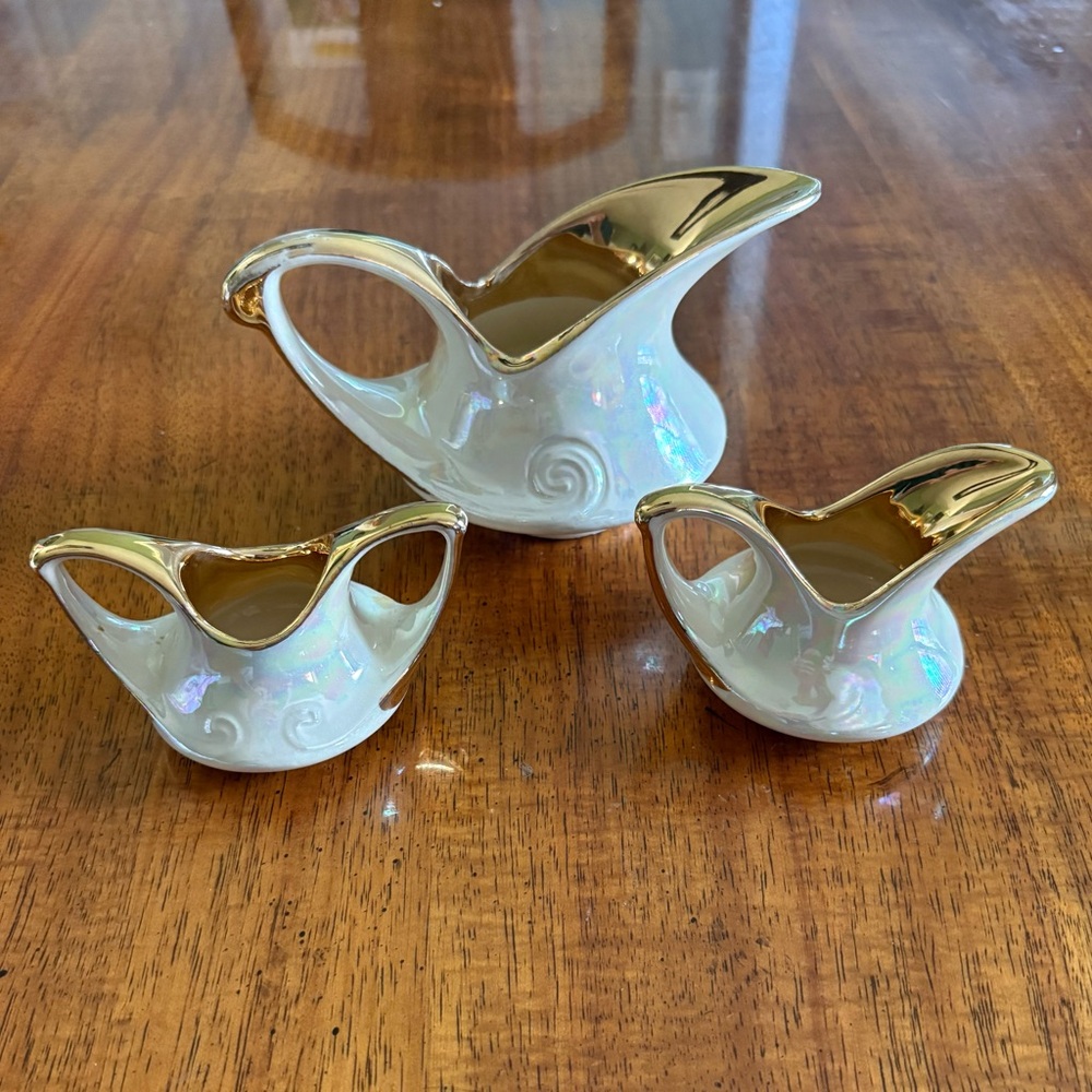 Vintage set of lusterware sugar and creamer set & large creamer 22 Kt. Gold trim